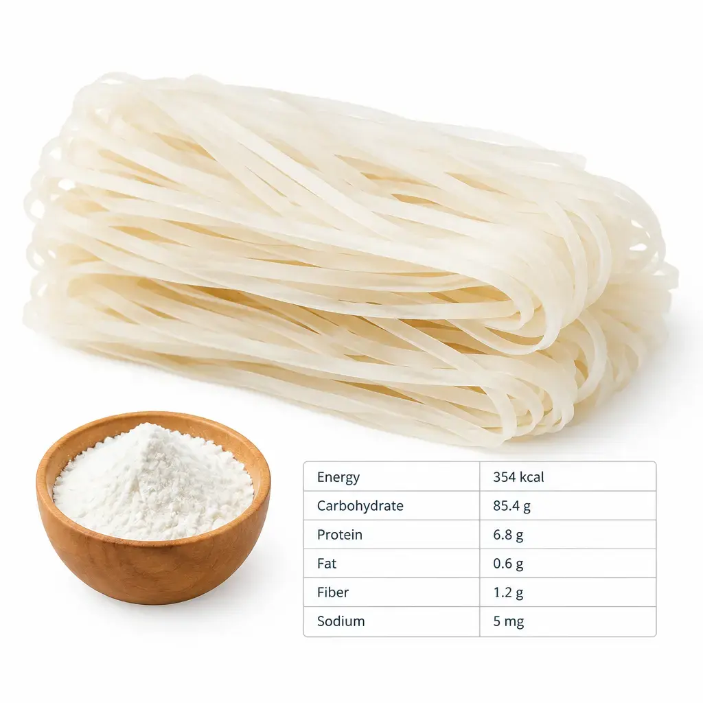 Nutritional Values of Dry Flat Rice Noodles per 100g